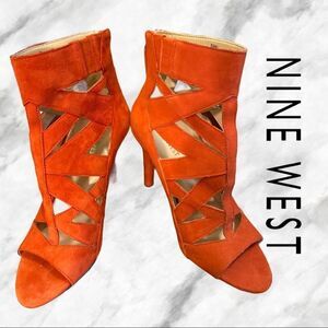 Nine West Delfina Red Leather Gladiator Heels 5.5